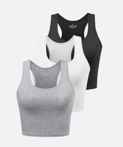 "3-Pack Women's Cotton Crop Sport Tanks: Yoga & Gym Ready"